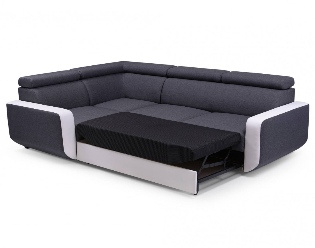 Dustin - Canapé d'angle L réversible - 5 places - Convertible avec coffre - Têtieres réglables