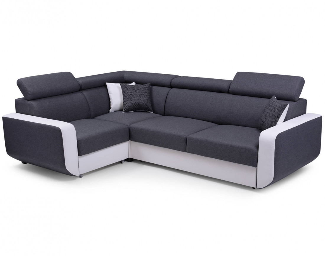 Dustin - Canapé d'angle L réversible - 5 places - Convertible avec coffre - Têtieres réglables