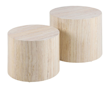 Lot de deux tables basses rondes effet travertin 58 et 50 cm Pueblo