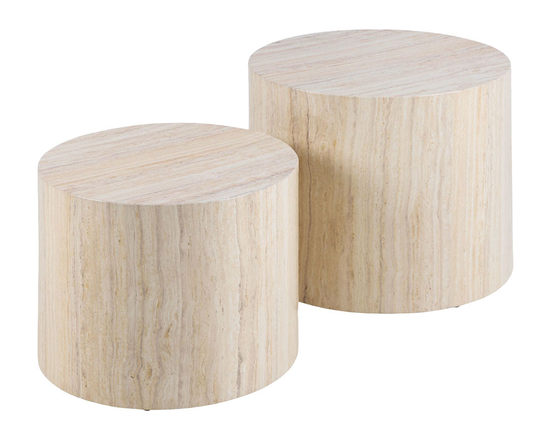 Lot de deux tables basses rondes effet travertin 58 et 50 cm Pueblo