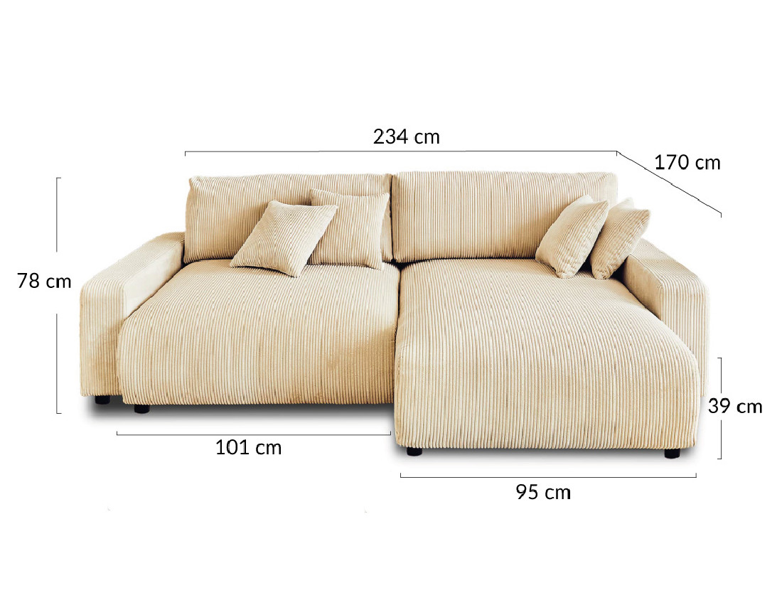 Canapé d'angle réversible convertible avec coffre 4 places en velours côtelé Pivoine