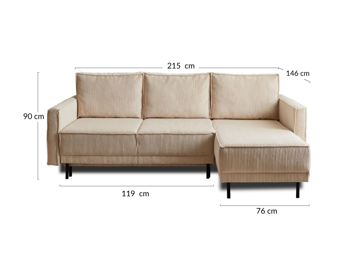 Canapé d'angle réversible 4 places convertible avec coffre en velours côtelé Charlie