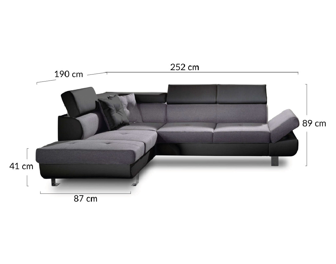 Lisbona – canapé d’angle gauche convertible avec têtières relevables