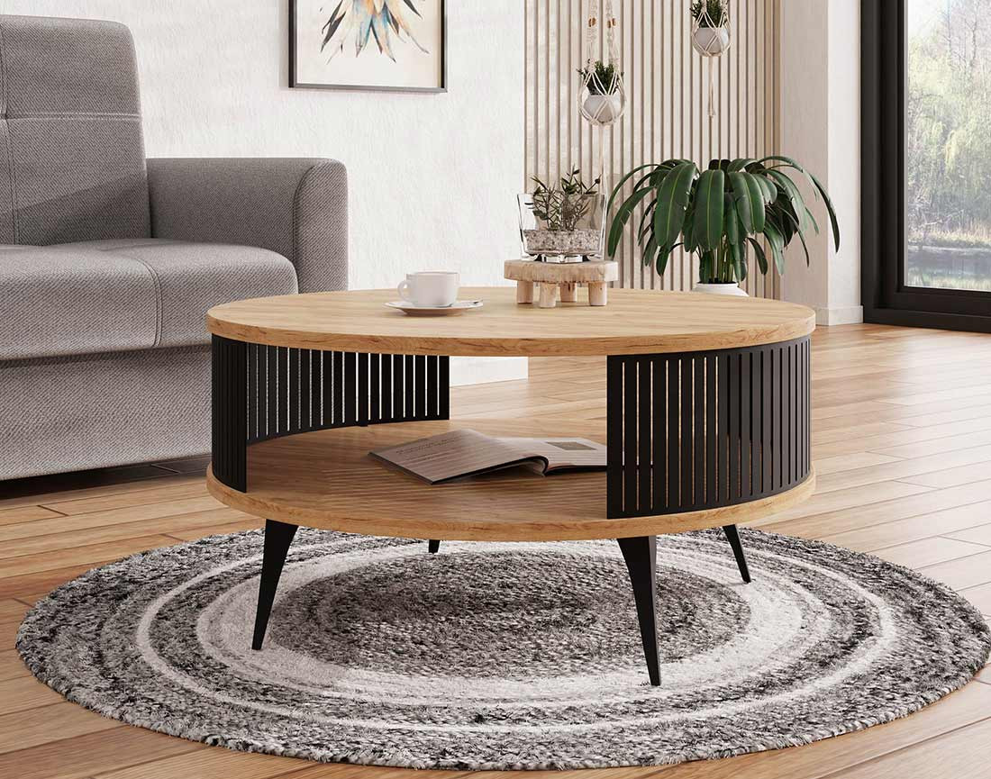 Table basse chêne naturel et noir 1 niche 75 cm Forini