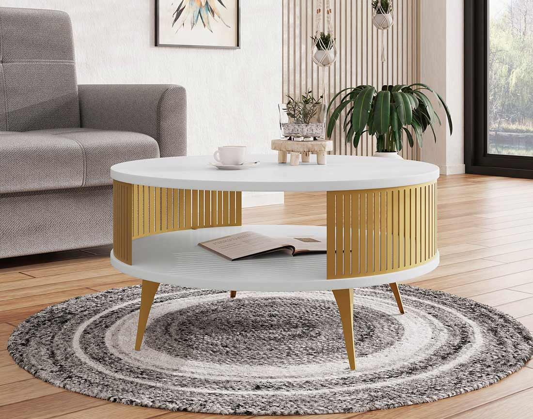 Table basse blanc et doré 1 niche 75 cm Forini