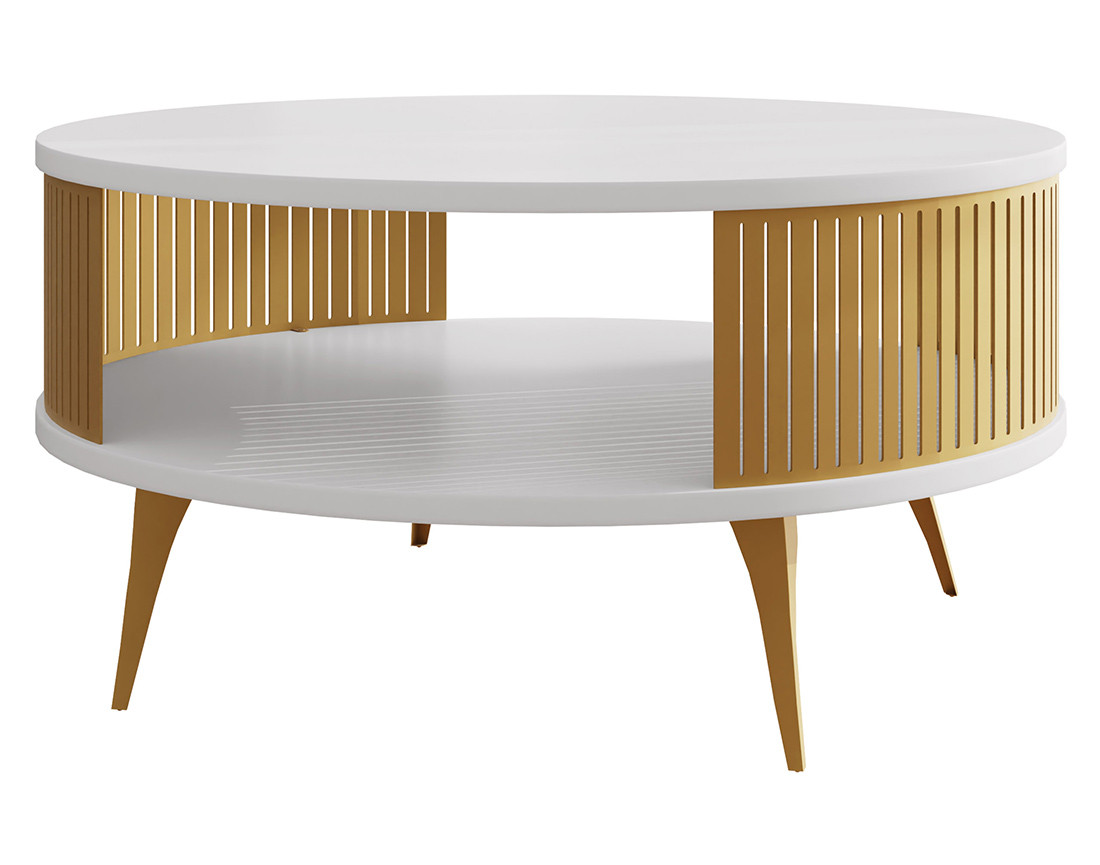 Table basse blanc et doré 1 niche 75 cm Forini