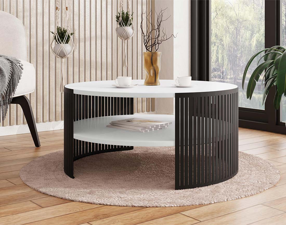 Table basse blanc et noir 1 niche 75 cm Cruz