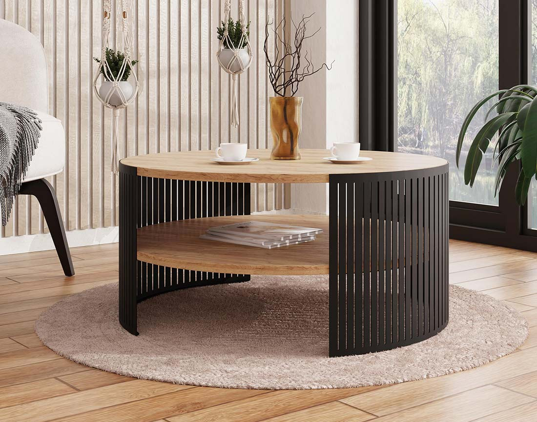 Table basse chêne naturel et noir 1 niche 75 cm Cruz