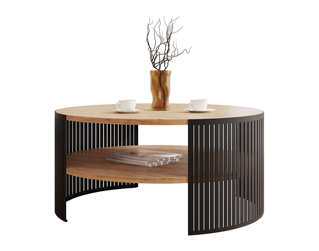 Table basse chêne naturel et noir 1 niche 75 cm Cruz