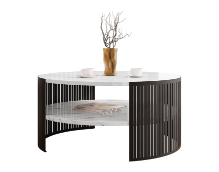 Table basse effet marbre blanc et noir 1 niche 75 cm Cruz