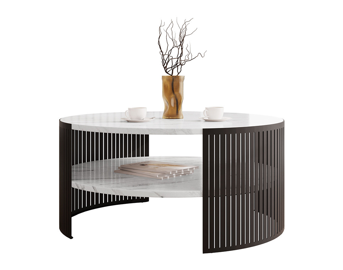Table basse effet marbre blanc et noir 1 niche 75 cm Cruz