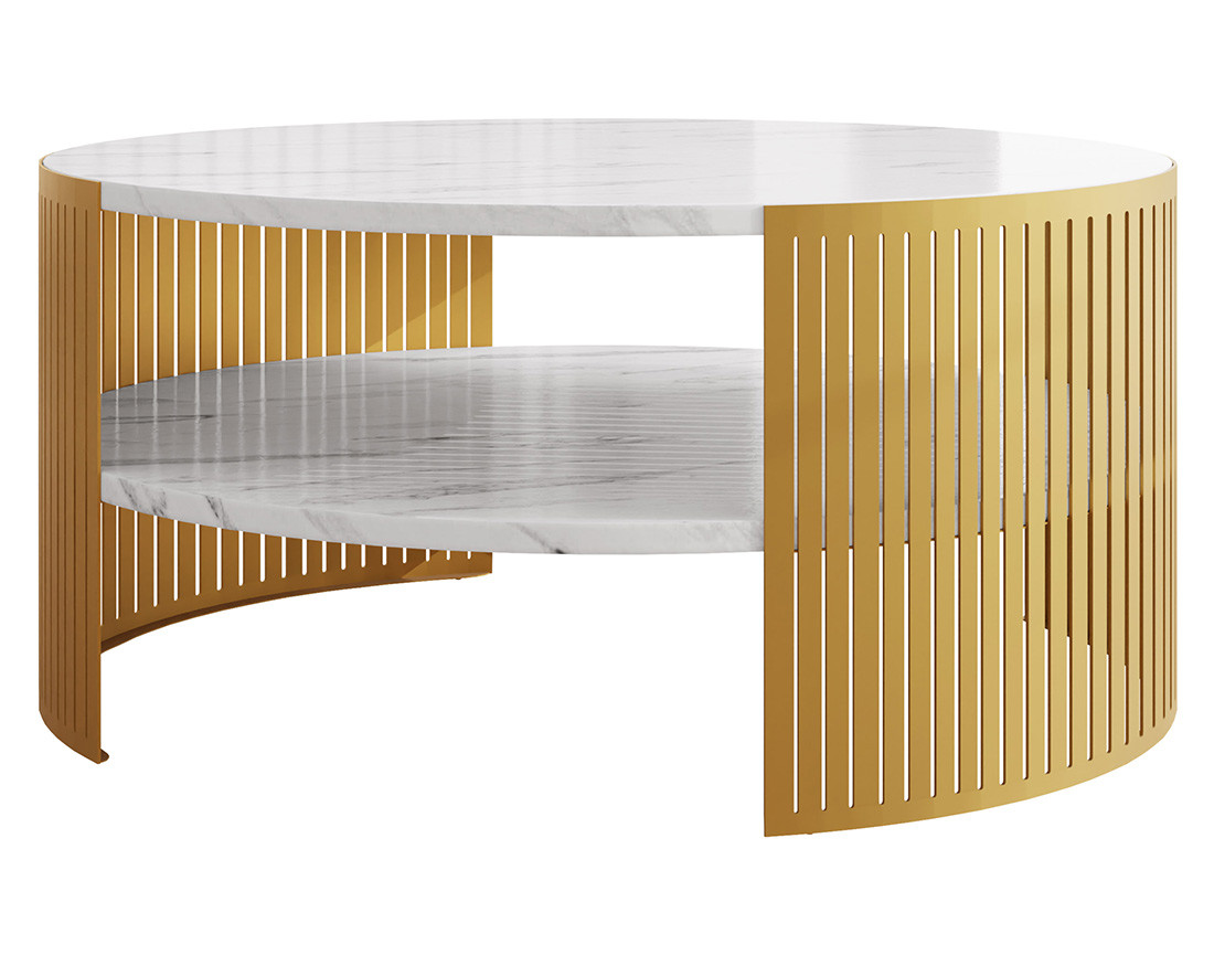 Table basse effet marbre blanc et doré 1 niche 75 cm Cruz