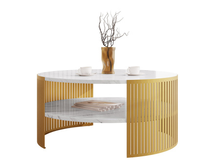 Table basse effet marbre blanc et doré 1 niche 75 cm Cruz