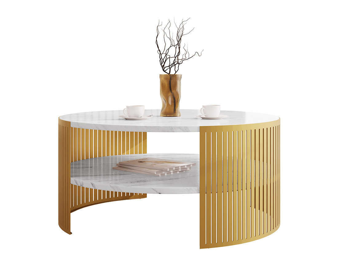 Table basse effet marbre blanc et doré 1 niche 75 cm Cruz