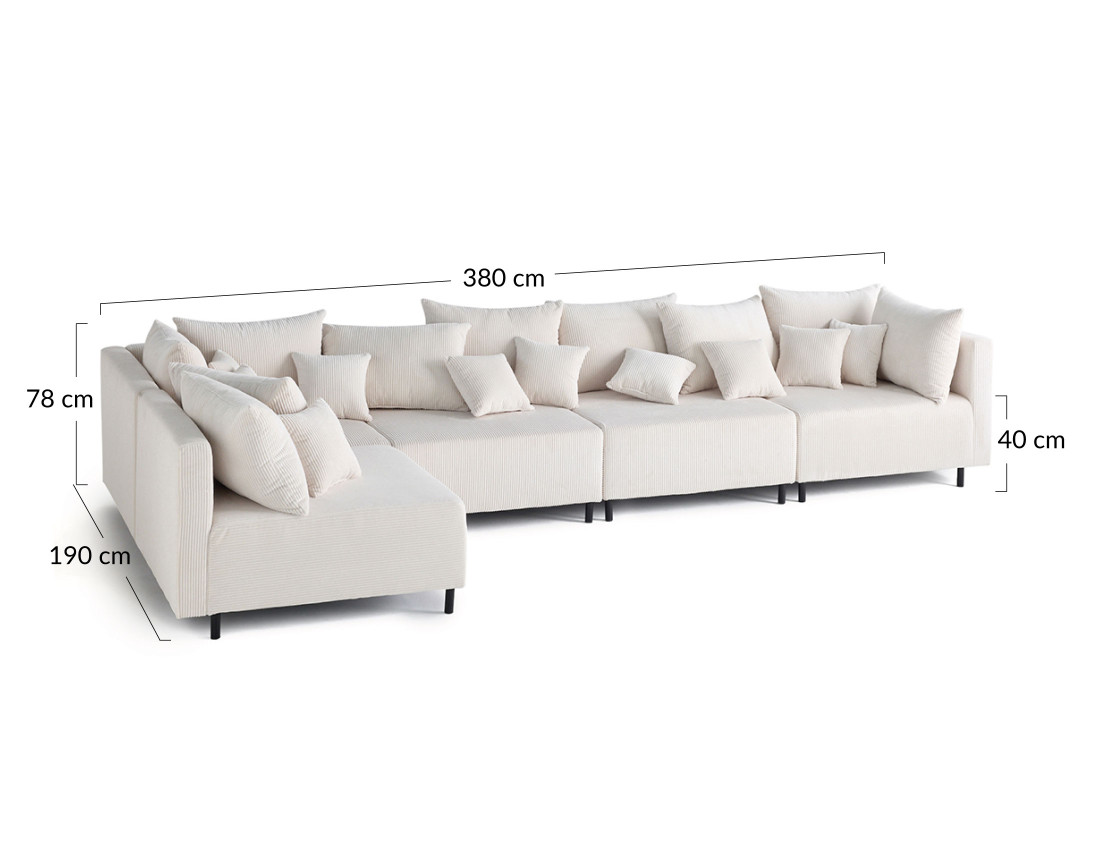 Canapé d'angle modulable 5 places en velours côtelé Edinburg