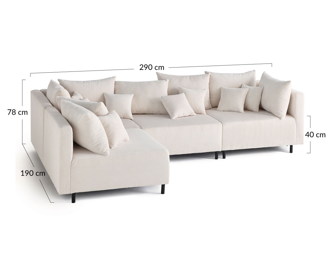 Canapé modulable d'angle réversible 4 places en velours côtelé Edinburg