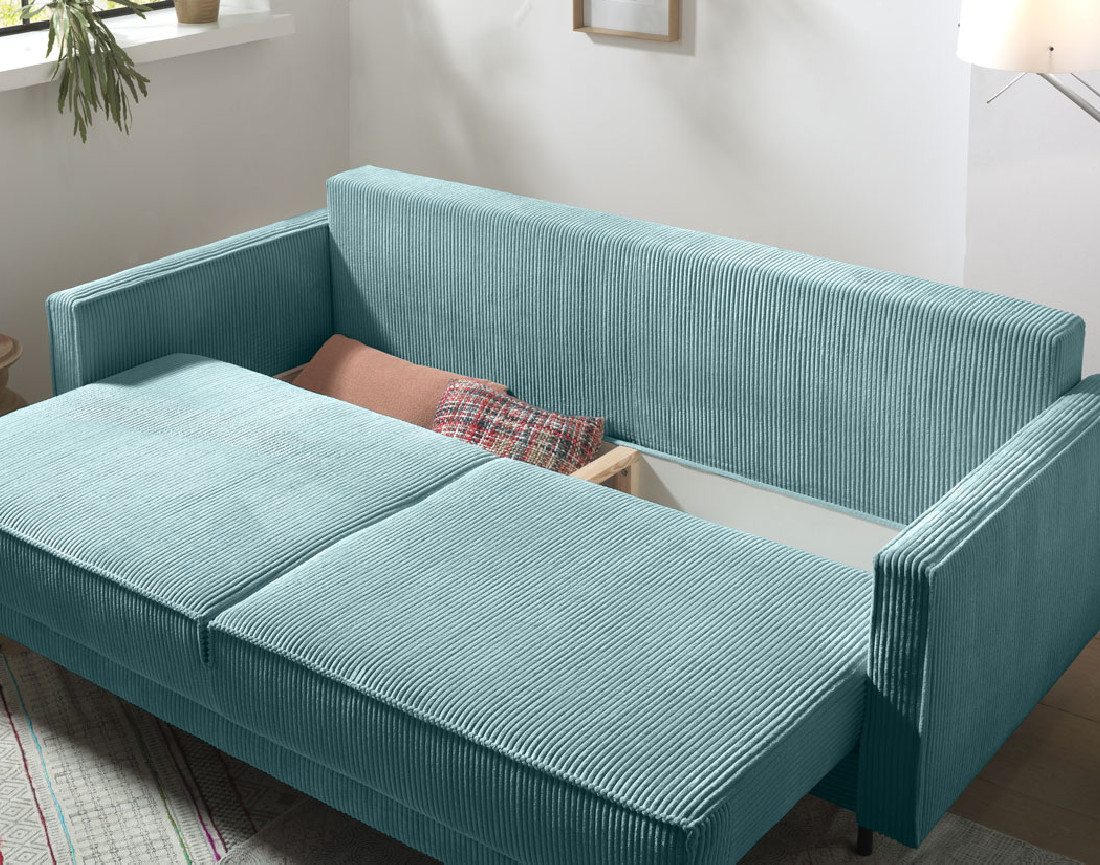 Canapé 3 places convertible avec coffre en velours côtelé Charlie