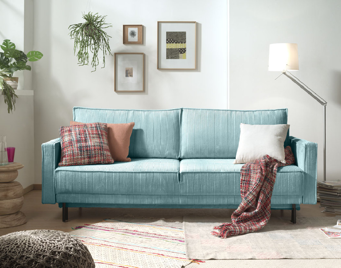 Canapé 3 places convertible avec coffre en velours côtelé Charlie