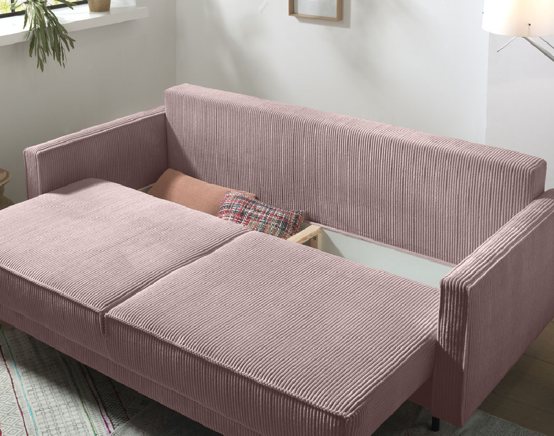 Canapé 3 places convertible avec coffre en velours côtelé Charlie