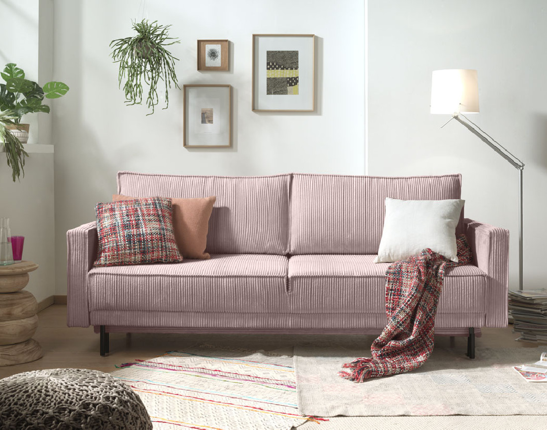 Canapé 3 places convertible avec coffre en velours côtelé Charlie