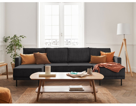 Canapé panoramique convertible avec coffre en velours côtelé 7 places Charlie