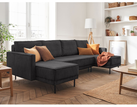 Canapé panoramique convertible avec coffre en velours côtelé 7 places Charlie