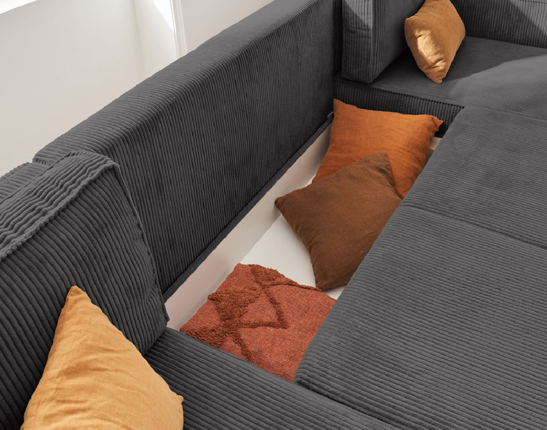 Canapé panoramique convertible avec coffre en velours côtelé 7 places Charlie