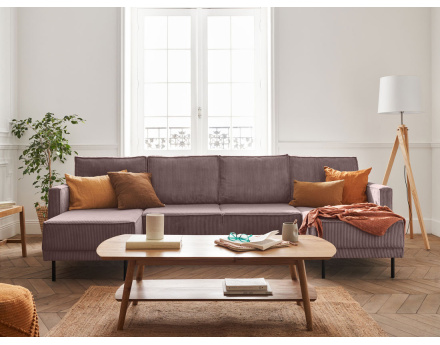 Canapé panoramique convertible avec coffre en velours côtelé 7 places Charlie