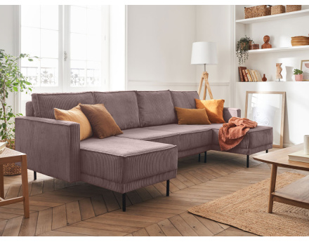 Canapé panoramique convertible avec coffre en velours côtelé 7 places Charlie