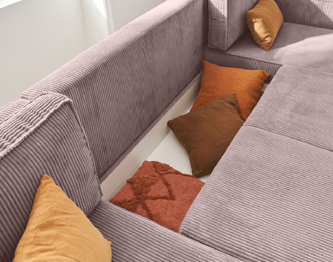 Canapé panoramique convertible avec coffre en velours côtelé 7 places Charlie