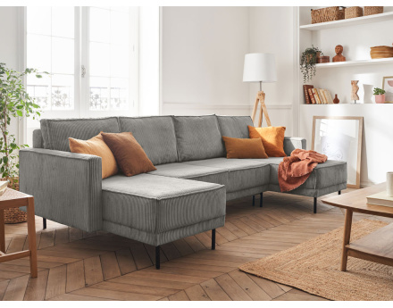 Canapé panoramique convertible avec coffre en velours côtelé 7 places Charlie