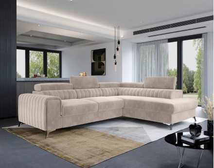 Canapé d'angle droit 5 places convertible avec coffre en velours Talisay