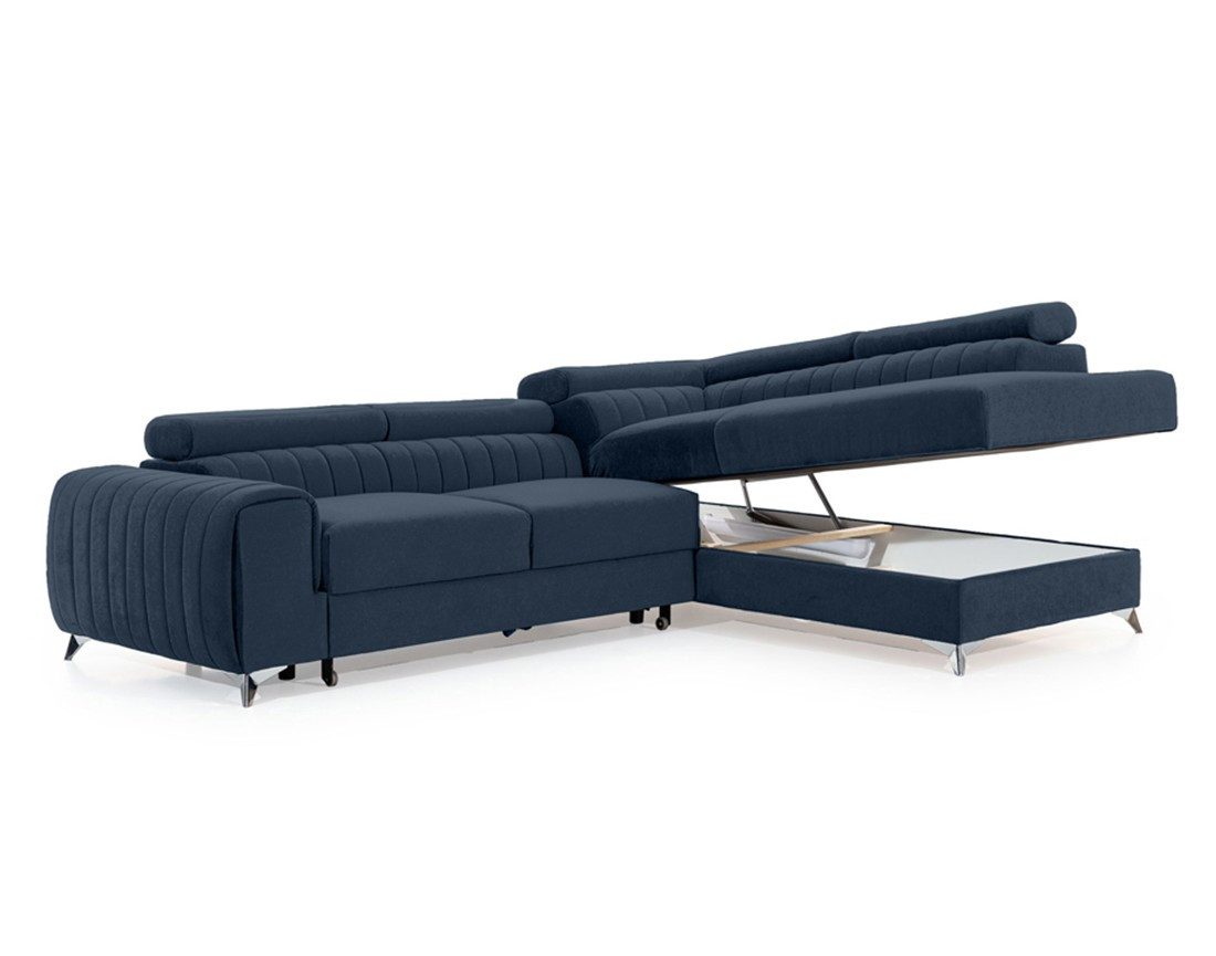 Canapé d'angle droit 5 places convertible avec coffre en velours Talisay