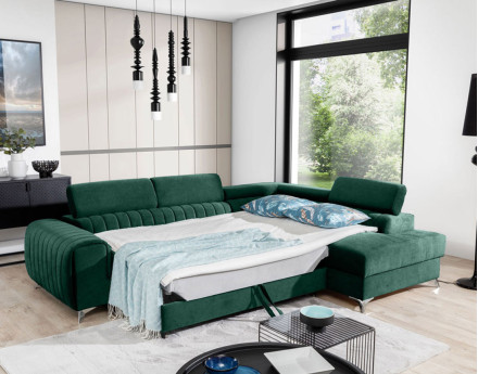 Canapé d'angle droit 5 places convertible avec coffre en velours Talisay