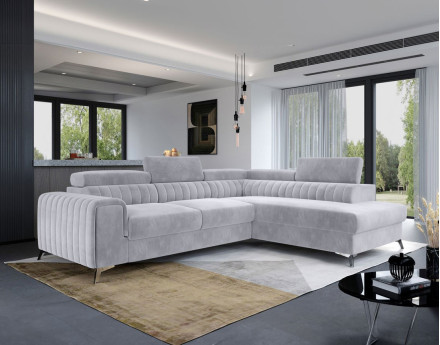 Canapé d'angle droit 5 places convertible avec coffre en velours Talisay