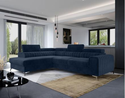 Canapé d'angle gauche 5 places convertible avec coffre en velours Talisay