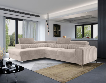 Canapé d'angle gauche 5 places convertible avec coffre en velours Talisay