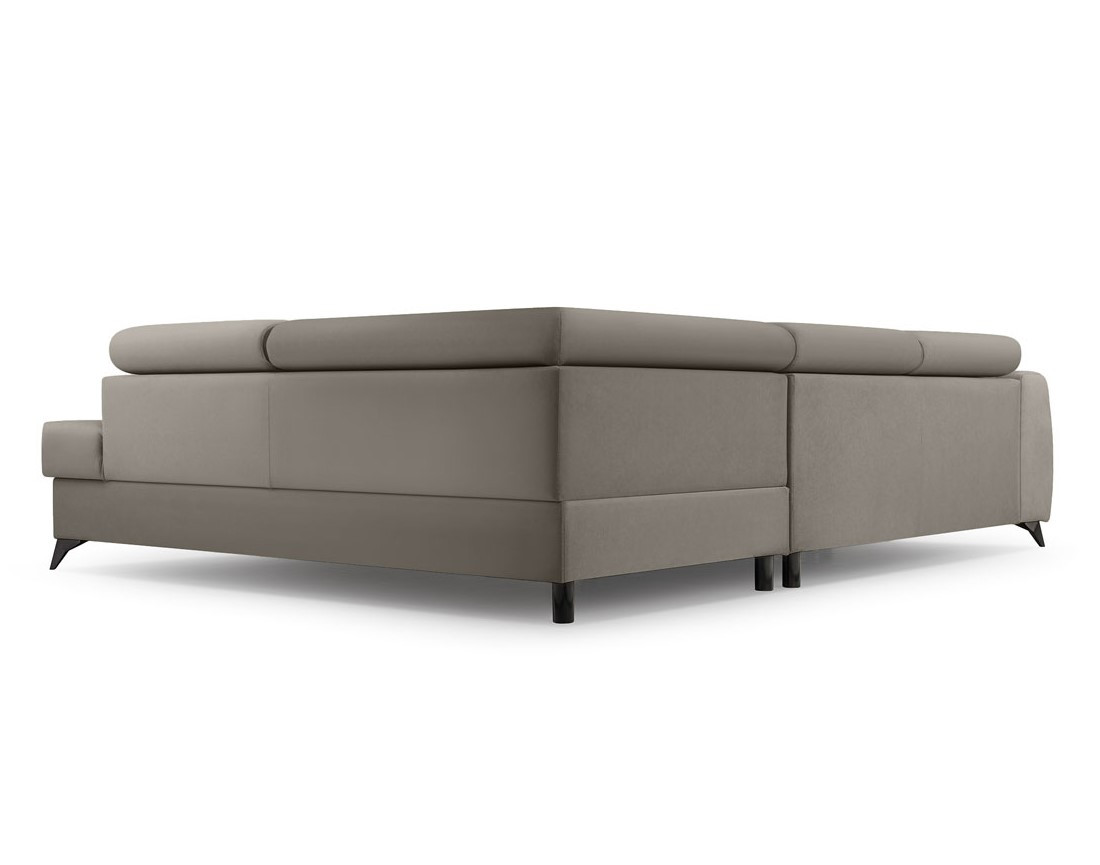 Canapé d'angle droit 5 places convertible, coffre, têtières en velours Aneta