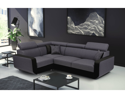 Dustin - Canapé d'angle L réversible - 5 places - Convertible avec coffre - Têtieres réglables