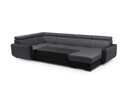 Dustin - Canapé d'angle réversible panoramique en U - 7 places - Convertible avec coffres - Têtières réglables