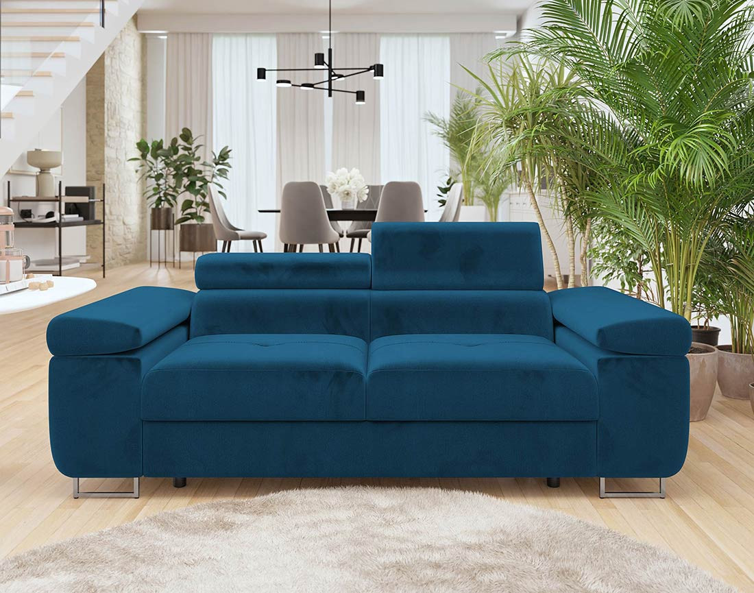 Canapé droit 2 places avec têtières ajustables en velours Pablo