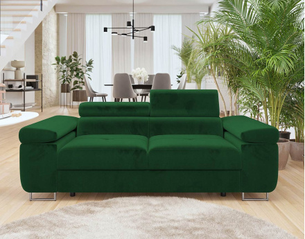 Canapé droit 2 places avec têtières ajustables en velours Pablo