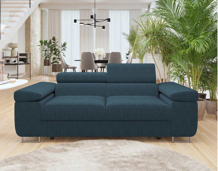 Canapé droit 2 places avec têtières ajustables en velours côtelé Pablo