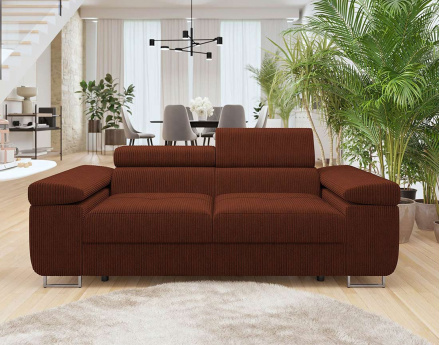 Canapé droit 2 places avec têtières ajustables en velours côtelé Pablo