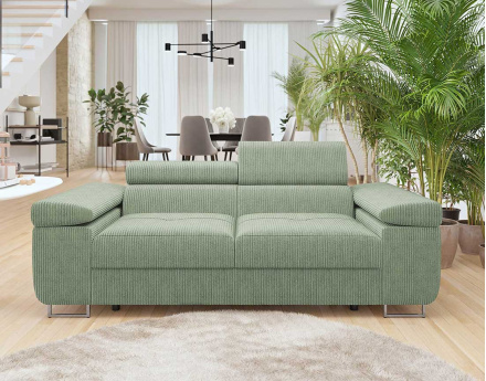 Canapé droit 2 places avec têtières ajustables en velours côtelé Pablo