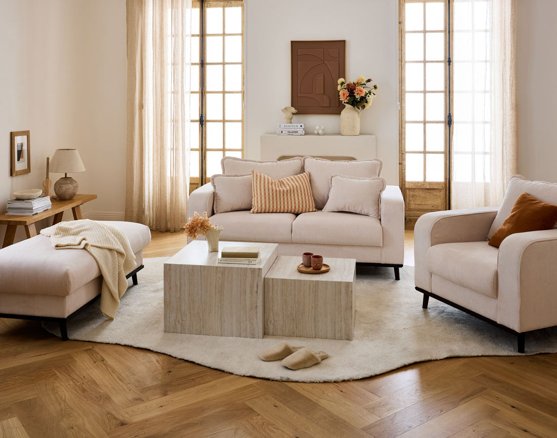 Lot de deux tables basses effet travertin 58 et 50 cm Pueblo