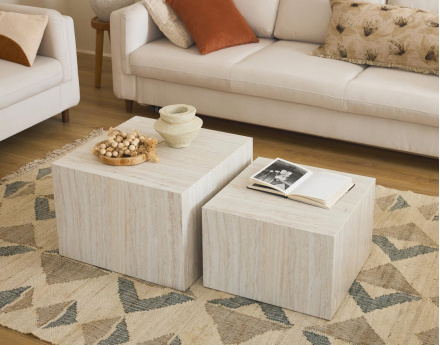 Lot de deux tables basses effet travertin 58 et 50 cm Pueblo