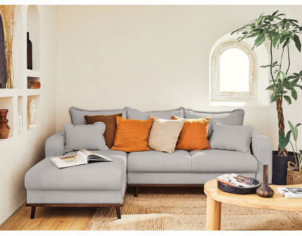 Canapé d'angle gauche 4 places convertible avec coffre en velours côtelé Albane