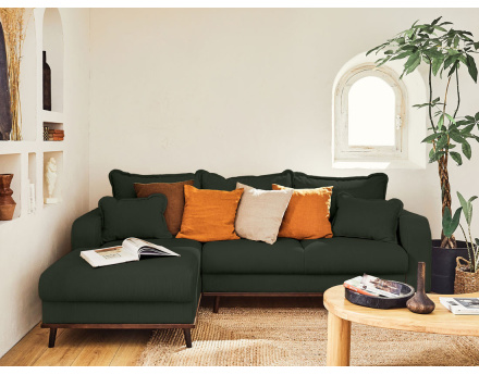 Canapé d'angle gauche 4 places convertible avec coffre en velours côtelé Albane