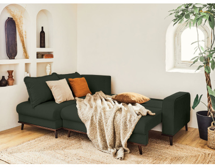 Canapé d'angle gauche 4 places convertible avec coffre en velours côtelé Albane